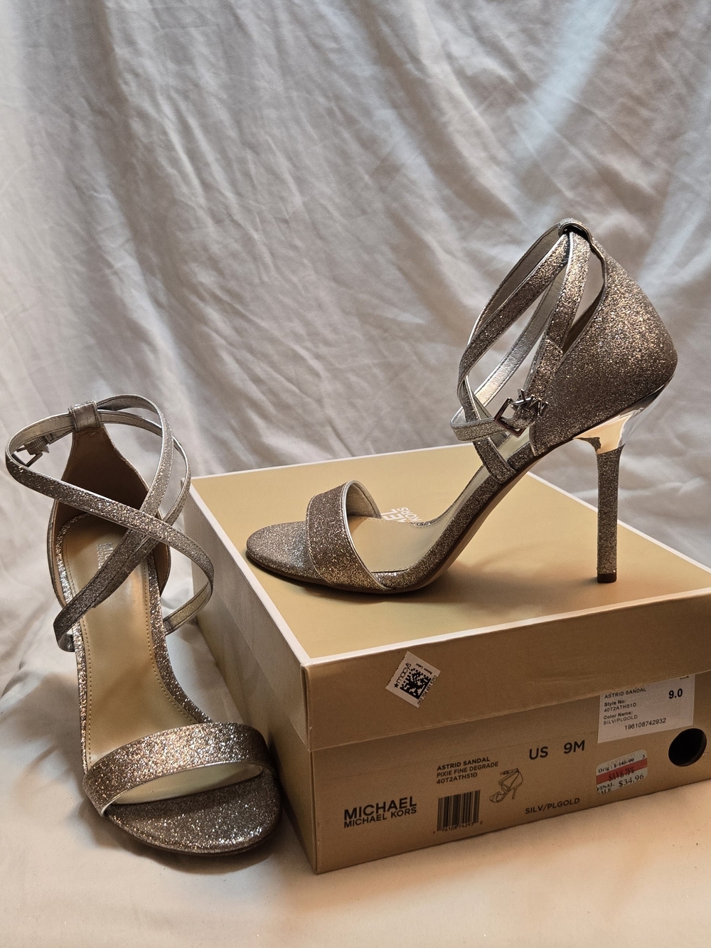Michael Kors Silver Glitter Strappy High Heel Sandals